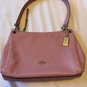 Coach F73196 Pink Pebbled Shoulder Bag with Chain, Logo & Tag Accent